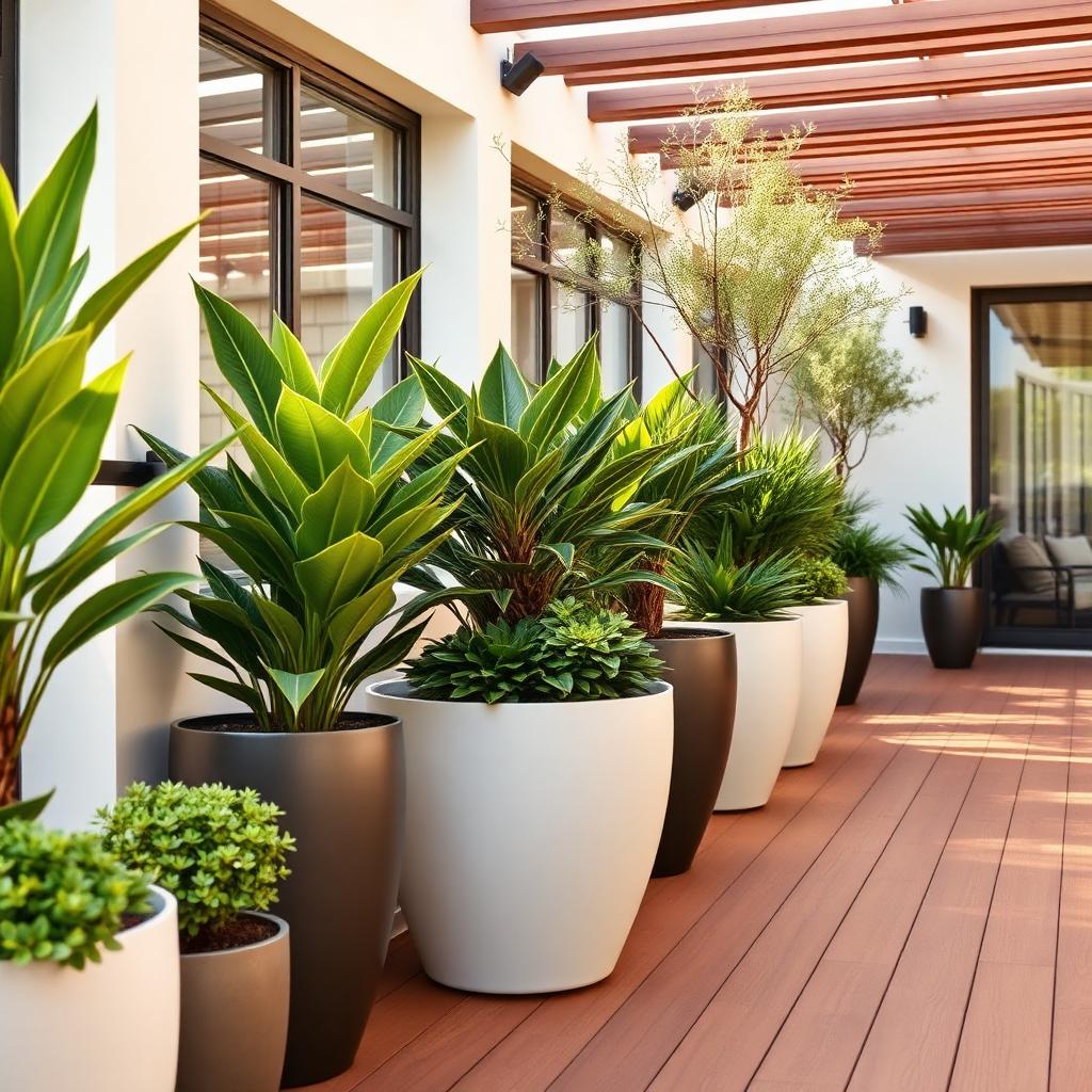 Terraza con macetas premium